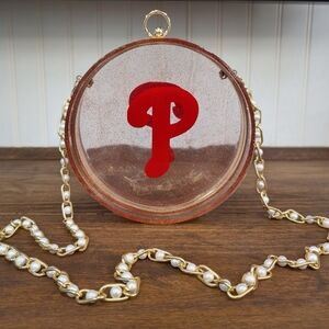 Red Logo Clear Round Bag with Pearl Chain